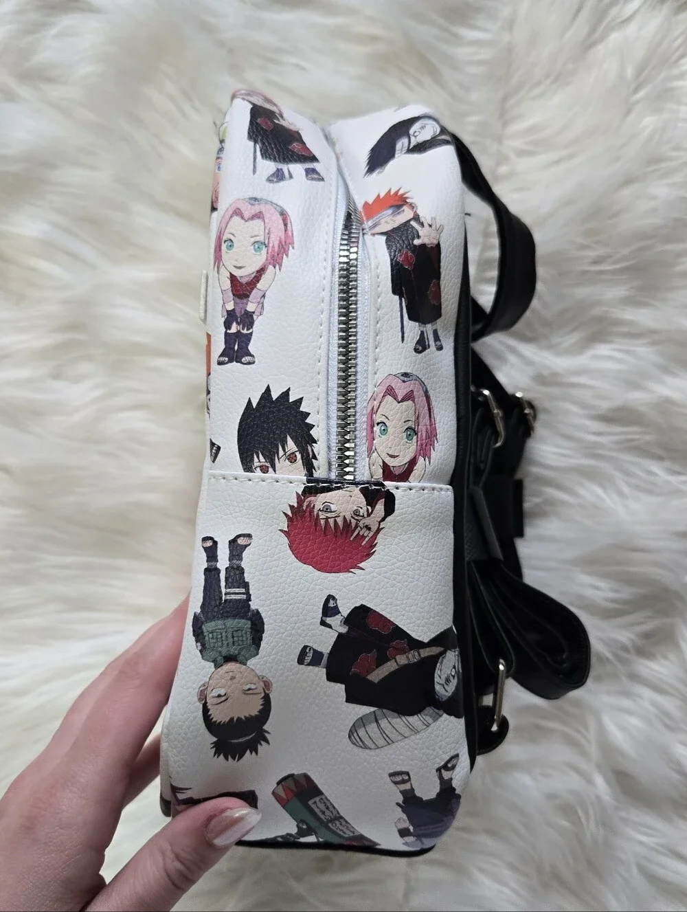 NWOT Naruto Shippuden Chibi Print White Mini Backpack Faux Leather